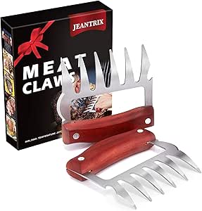 JEANTRIX Meat Claws,Meat Shredder Claws, Stainless Steel BBQ Meat Claws for Shredding Meat with Wood Heat Resistant Handle (Gules)