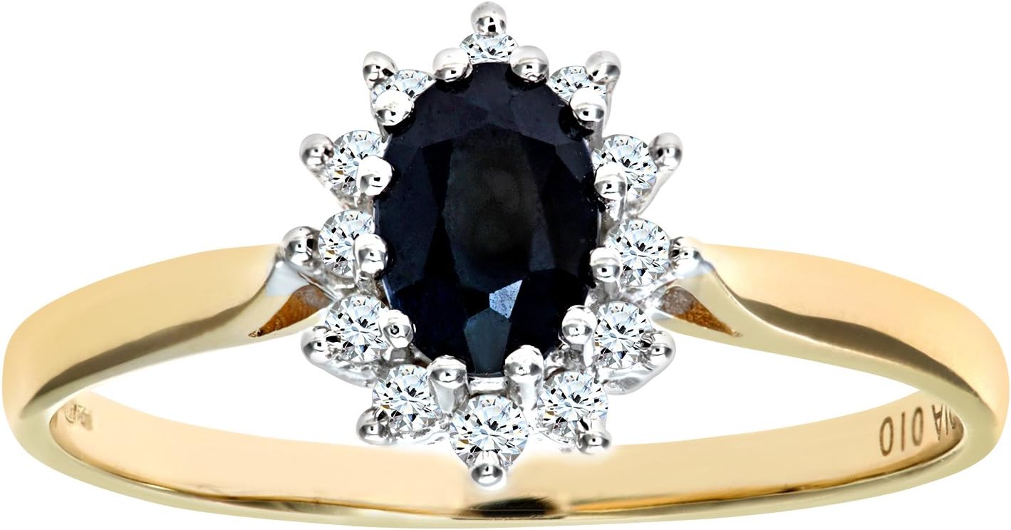 Naava9 ct Yellow Gold Diamond and Sapphire Cluster Women's Ring