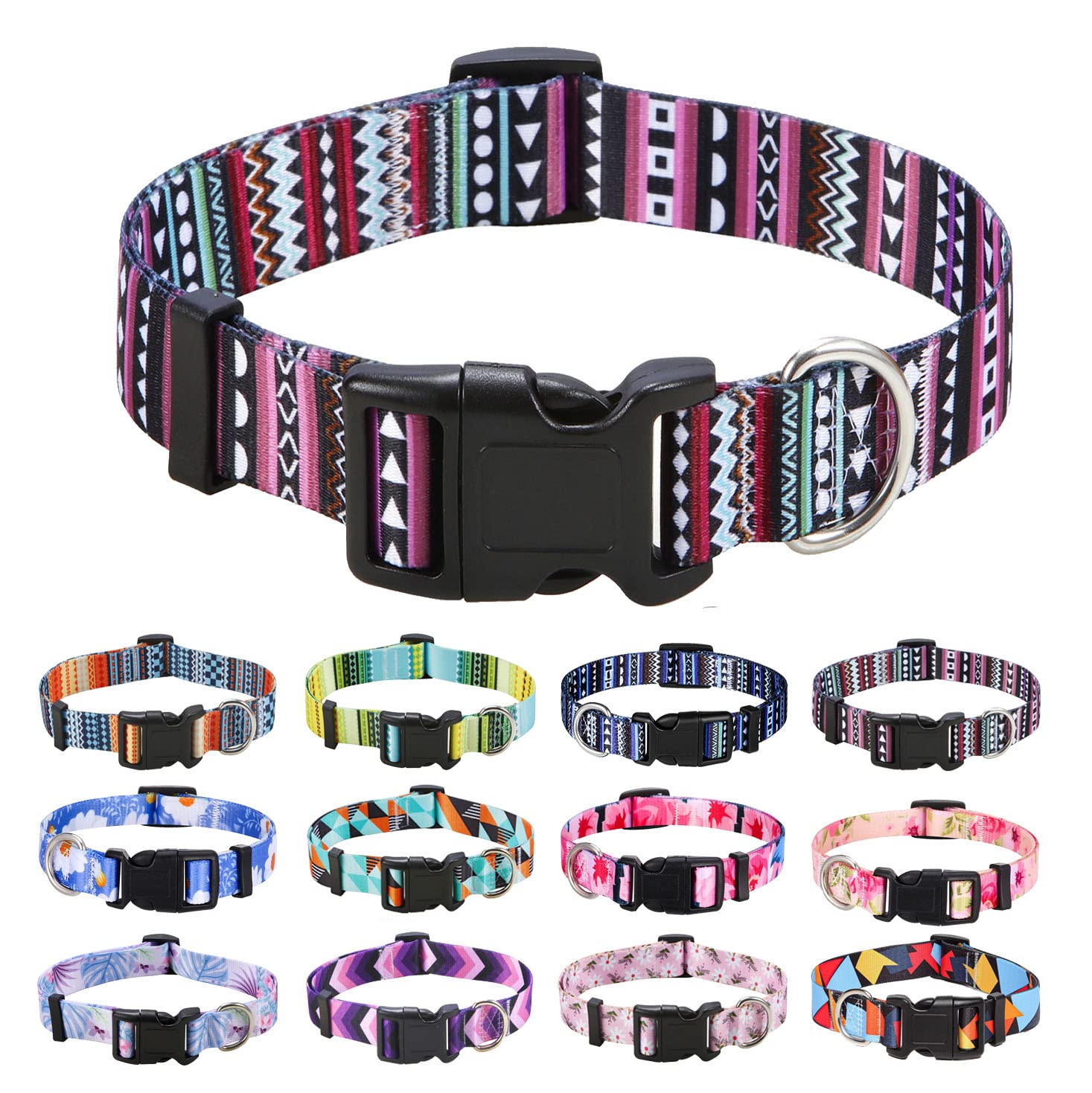 Mihqy Dog Collar for Medium Dogs, Cute Small Medium Large Dog Pet Collar, with Bohemia Tribal Geometric Patterns, Soft Adjustable for Boy Girl Female Male Puppy Dog Collar(Bohemian Purple,M)
