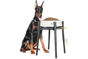 PROERR Raised Single Dog Bowl Stand, Adjustable 12-16" Tall, Elevated Dogs Food Bowl Stand for 8-12" Wide Bowls, Dog Bowl Holder for Medium Large - Metal Pets Dish Holder Only - Black