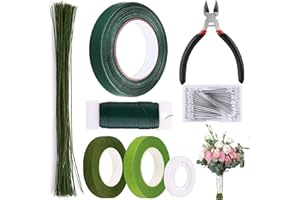 GLAMFIELDS Floral Arrangement Kit with Floral Tape, 26 Gauge Floral Stem Wire, 22 Gauge Floral Wire, Cutter, Boutonniere Flower pin for Bouquet Stem Wrapping, Floral Crafts and Wedding Bridal Bouquets