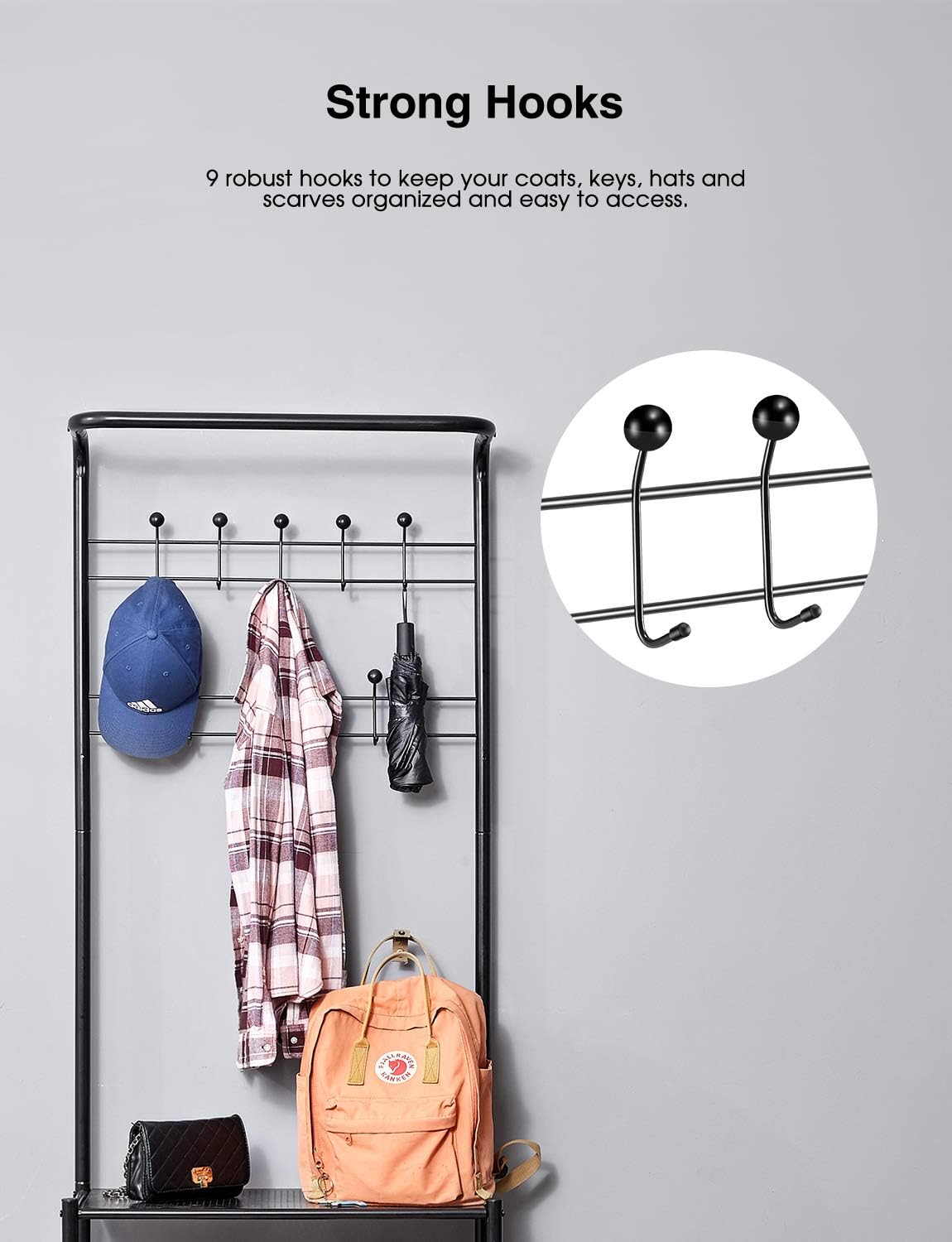 shoe tiers on Hall Trees Kealive Entryway Coat Rack 3 Tiers Shoe Bench Metal Frame Hall Tree With 9 Hooks 3 In 1 Storage Organizer For Coat Shoe Hat Umbrella Hallway Furniture Home Kitchen