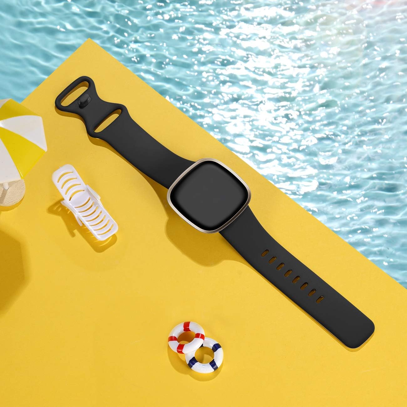 Oielai Compatible for Fitbit Versa 4/Versa 3/Sense, Sport Silicone Soft Replacement Straps for Women & Men, Small Black - Image 3