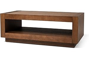 Maven Lane Artemis Large 2 Tier Contemporary Rectangle Wooden Center Coffee Table with Shelf Storage for Living Room in Refined Brown Finish