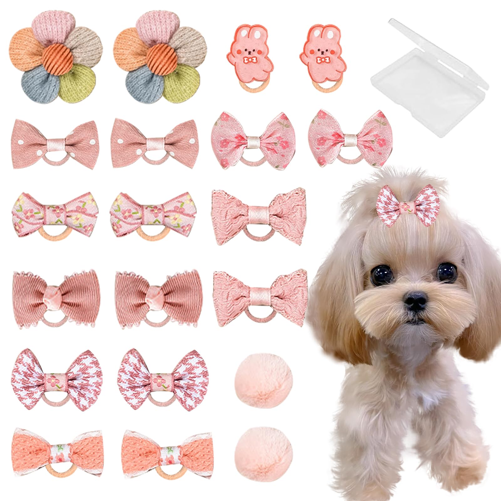 Photo 1 of 20 Pcs Small Dog Hair Bows with Rubber Bands Handmade Puppy Hair Bows Cute Grooming Flower Ball Bowknot Top Knot Dog Hair Accessories Hair Ties for Yorkie Maltese Pet (Pink) ?