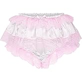 Satini Frilly Lace Sissy Ruffled French Knickers Briefs Lingerie Silky Satin Underwear Panties