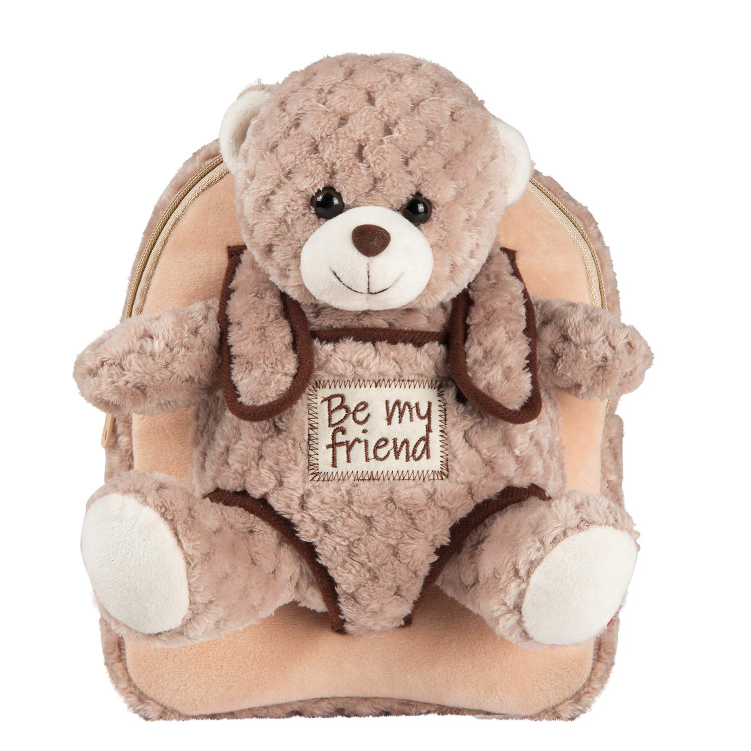 PERLETTI Plush Teddy Bear Backpack for Kids with Fluffy Stuffed Puppet - Toddler Children 3 4 5 Years Soft Daypack for Kindergarten School - Baby Boy Girl Animal Handbag - 21x27x9 cm (Brown Bear)