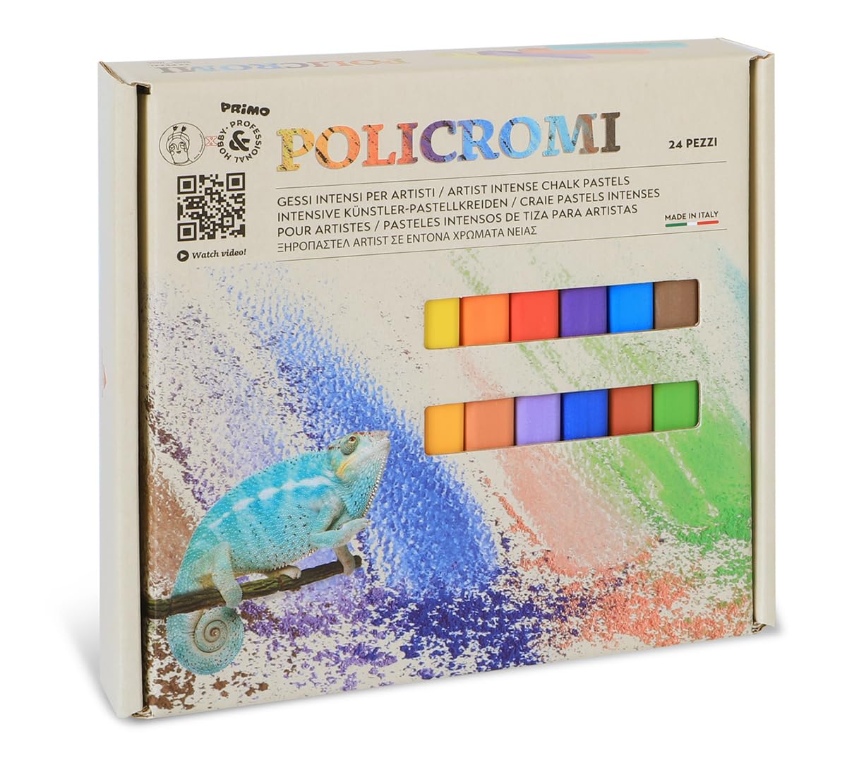 PRIMO Hobby & Professional - Coloured Chalks Paper and Porous Surfaces, Colours for Pasty Covering Artists, Colouring Watercolour Pastels for Stationery, Creative Crafts Hobby Street Art