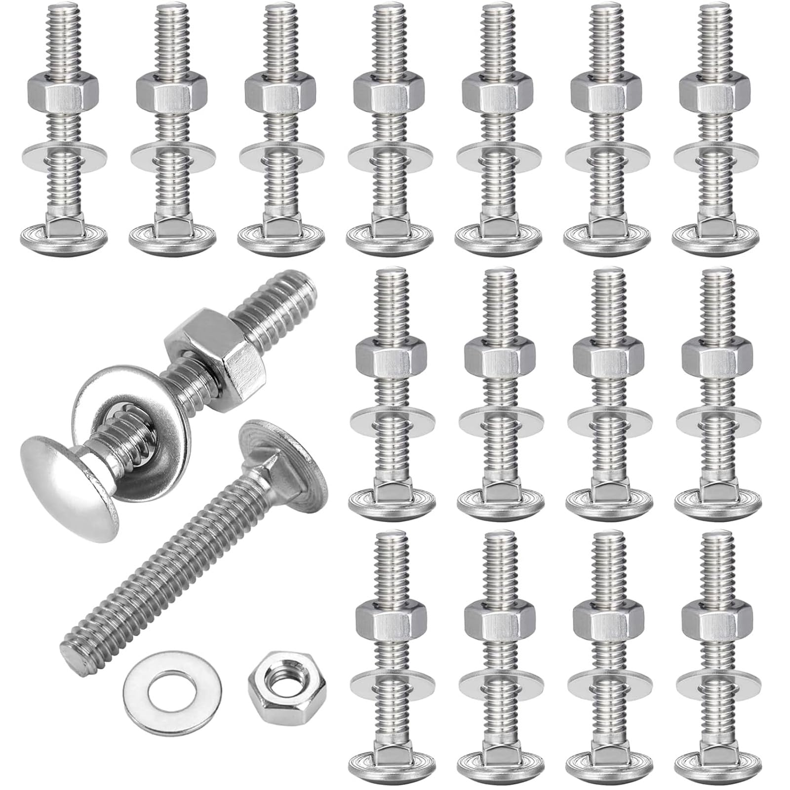 ORTAVA M6 x 50 Carriage Bolts M6 Stainless Steel Carriage Bolts Carriage Bolts M6 Gate Hinge Screws Stainless Steel with Nuts and Washers Pack of 20