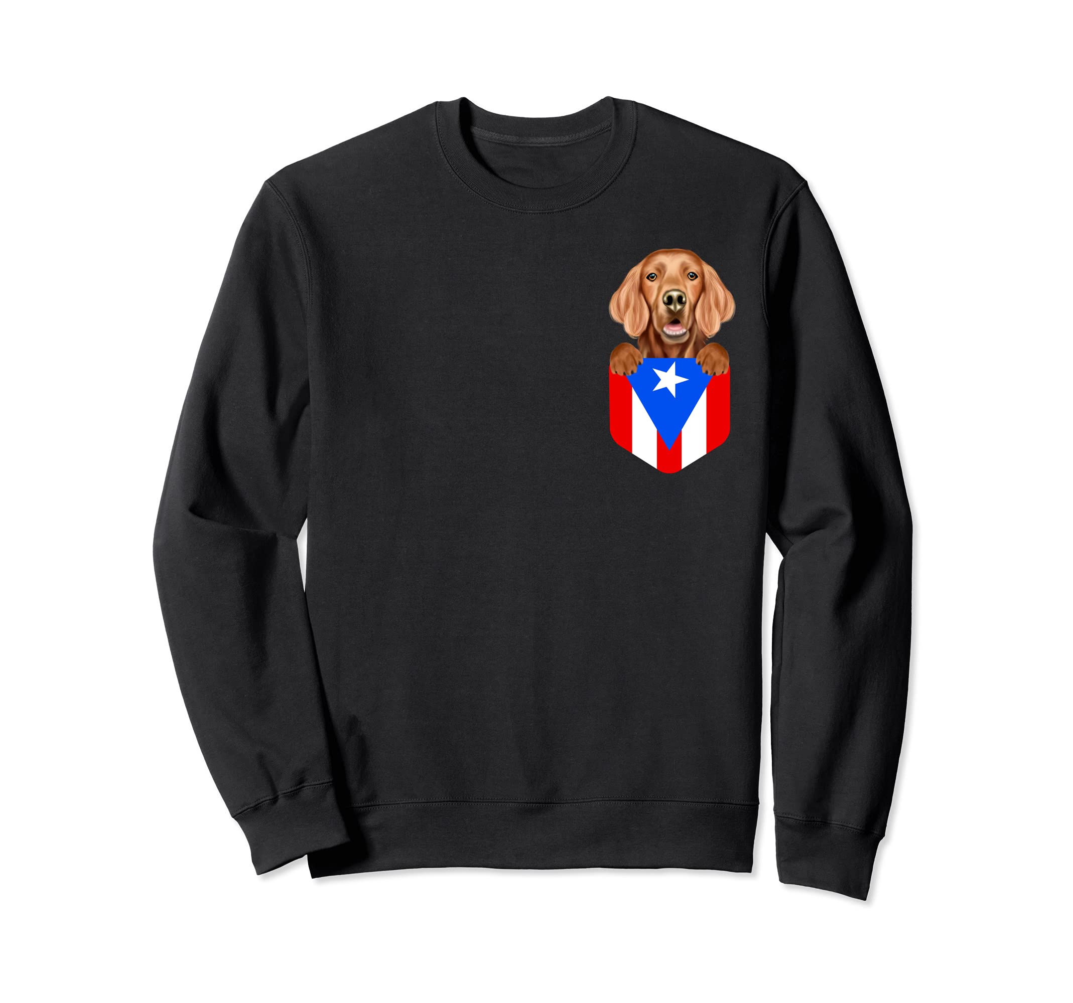 Puerto Rico Flag Irish Setter Dog In Pocket Sweatshirt