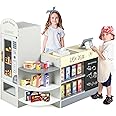 HONEY JOY Kids Grocery Store Playset, Wooden Supermarket Playset w/Cash Register & Vending Machine Toy, Blackboard, Checkout Counter Stand, Grocery Store Pretend Play for Toddler Boys Girls (Gray)