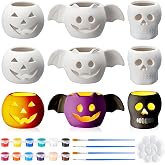 TecUnite 9 Pcs Halloween Ceramics to Paint, Pumpkin Bat Skull Art Kits | Paint Your Own Halloween Ceramic, with Paints Brushes Palette, Halloween Art Paint for Kids Adult Halloween Fall Party Decor