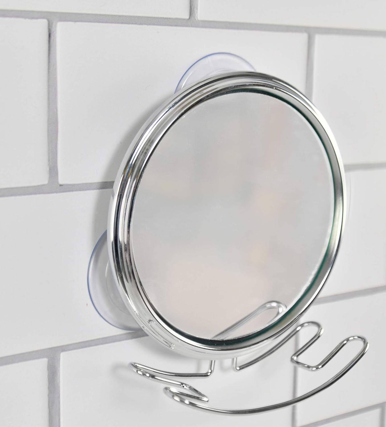 HOME-X Small Fogless Suction-Cup Mirror, Shower Mirror, Shaving Mirror with Razor Holder for Shower, 6 ½ " L x 6" W x 2 ½ " H, Chrome -
