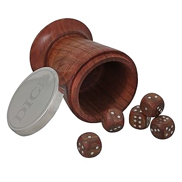 ShalinIndia Handmade Wooden Dice Shaker Set - Includes Five Wooden Dice - Dice Game Set for Families
