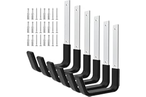 Juformin Heavy Duty Utility Hooks for Garage Storage Utility Hooks Wall Mount,Garage Hooks Heavy Duty,Garage Wall Hooks,Hose Holder,Bike Hooks,Ladder Hooks,Leaf Blower Hanger (6 Medium)