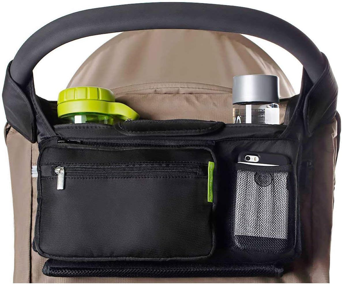 Stroller Organizer for Smart Moms, Premium Deep Cup Holders, Extra-Large Storage Space for iPhones, Wallets, Diapers, Books, Toys, iPads, The Perfect Baby Shower Gift! (Black)