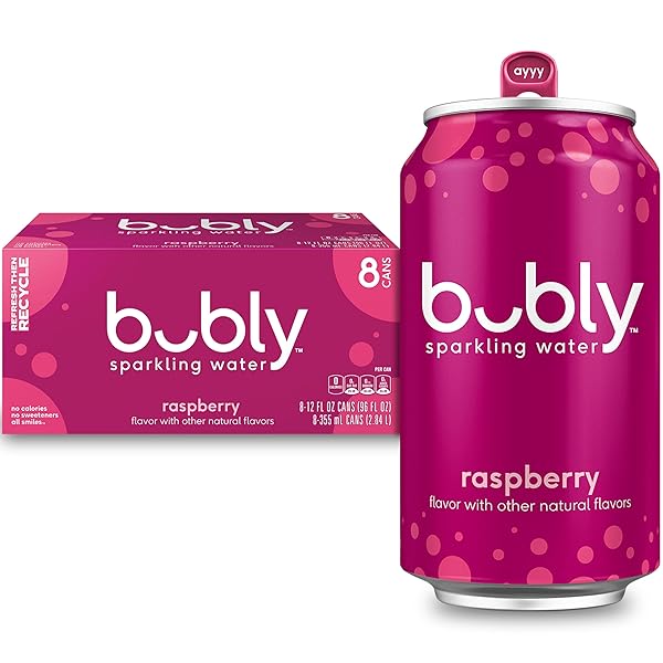 BUBLY SPARKLING WATER, RASPBERRY, ZERO SUGAR & ZERO CALORIES, SELTZER WATER, 12 FL OZ CANS (PACK OF 8)