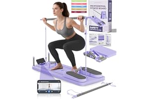 AMAZINGHOME Pilates Board (Includes a Set of 5 Resistance Bands) - Multi-Functional Pilates Reformer for Core & Abdominal Tra