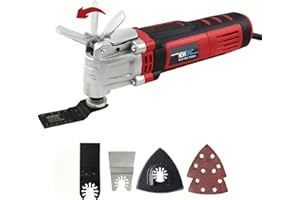 NEWONE Oscillating Tool 4 Amp Oscillating Multi-Tool Kit with 4° Oscillation Angle,6 Variable Speed with 5-piece Electric Multitool Blades (Red Black)