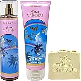 Bath & Body Works Pink Cashmere Fragrance Mist and Body Cream Duo Set with a Wild Jasmine Bar Soap - Full Size