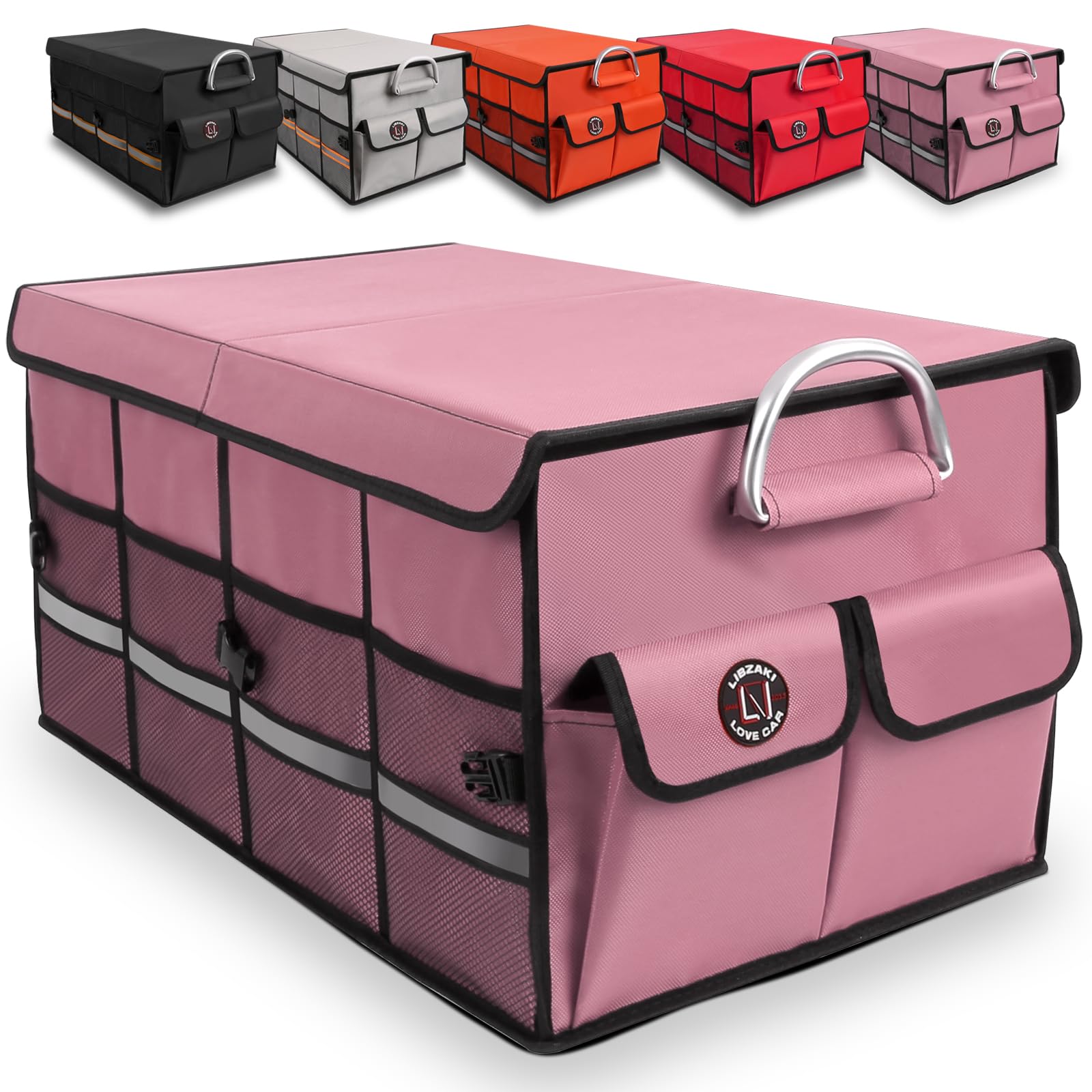 LI LIBZAKI Car Trunk Organizer, Cargo Organizer SUV Trunk Storage Non Slip Bottom Waterproof Collapsible Durable Multi Compartments-(Standard,Pink) Image