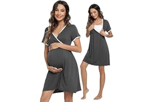 WiWi Soft Viscose from Bamboo 3 in 1 Maternity/Delivery/Nursing Labor Nightgowns Breastfeeding Sleep Shirt Gowns S-XXL