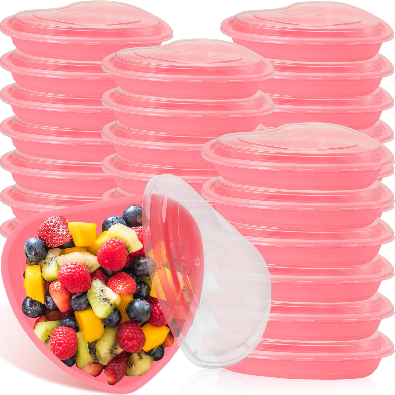 Photo 1 of **MISSING LIDS***FoldTier 25 Pack 34 oz Heart Shaped Food Storage Containers Valentine‘s Day Heart Box with Clear Lid Pink Plastic Seasoning Plates Dessert and Lunch Box for Kitchen Restaurant Fruit Vegetable Food