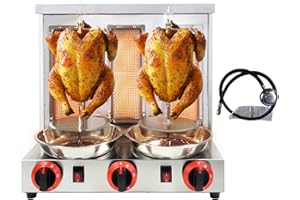 Li Zhen Shawarma Machine 3 Burners Kebab Grill Vertical Rotisserie with 2 Auto Spinning spits for Meat Rotisserie, Chicken Ro