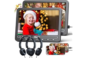 GOnavidio 10.1" Dual Car DVD Players with HDMI Input, Headphones, Mounting Brackets, Headrest DVD Players for Car Support USB/SD Card, AV in/Out, Last Memory, Play A Same or Two Movies, No Battery