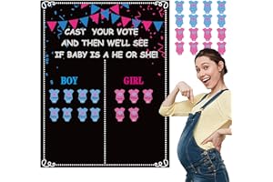 Joy Bang Gender Reveal Decorations Ideas Games, Include 54PCS Voting Stickers Boy or Girl and 1PCS Game Post for Kids Adults 