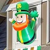 TURNMEON 3.5 Ft St. Patrick's Day Inflatable Decoration Outdoor Blow Up Leprechaun Holds Shamrocks Clover Lean Out from Window with LED Lights Irish St.Patrick's Day Decorations Yard Lawn Garden Party