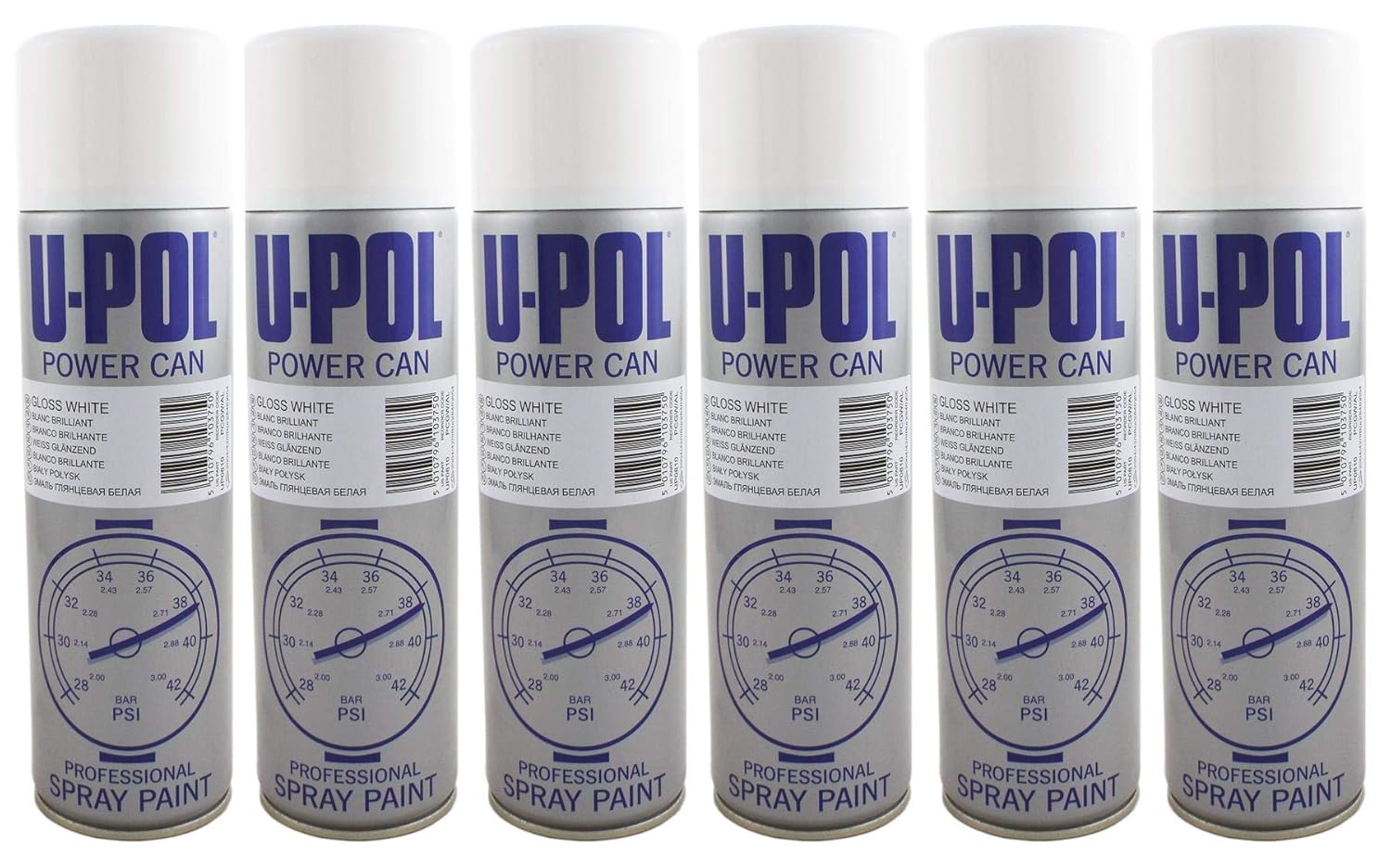 UPol UPol 6 x Power Can GLOSS WHITE Paint 500ml Aerosol Powercan Gloss