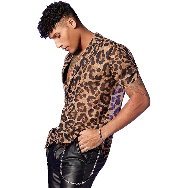 Amazon.com: Verdusa Men's Leopard Print Button Down Shirt Short
