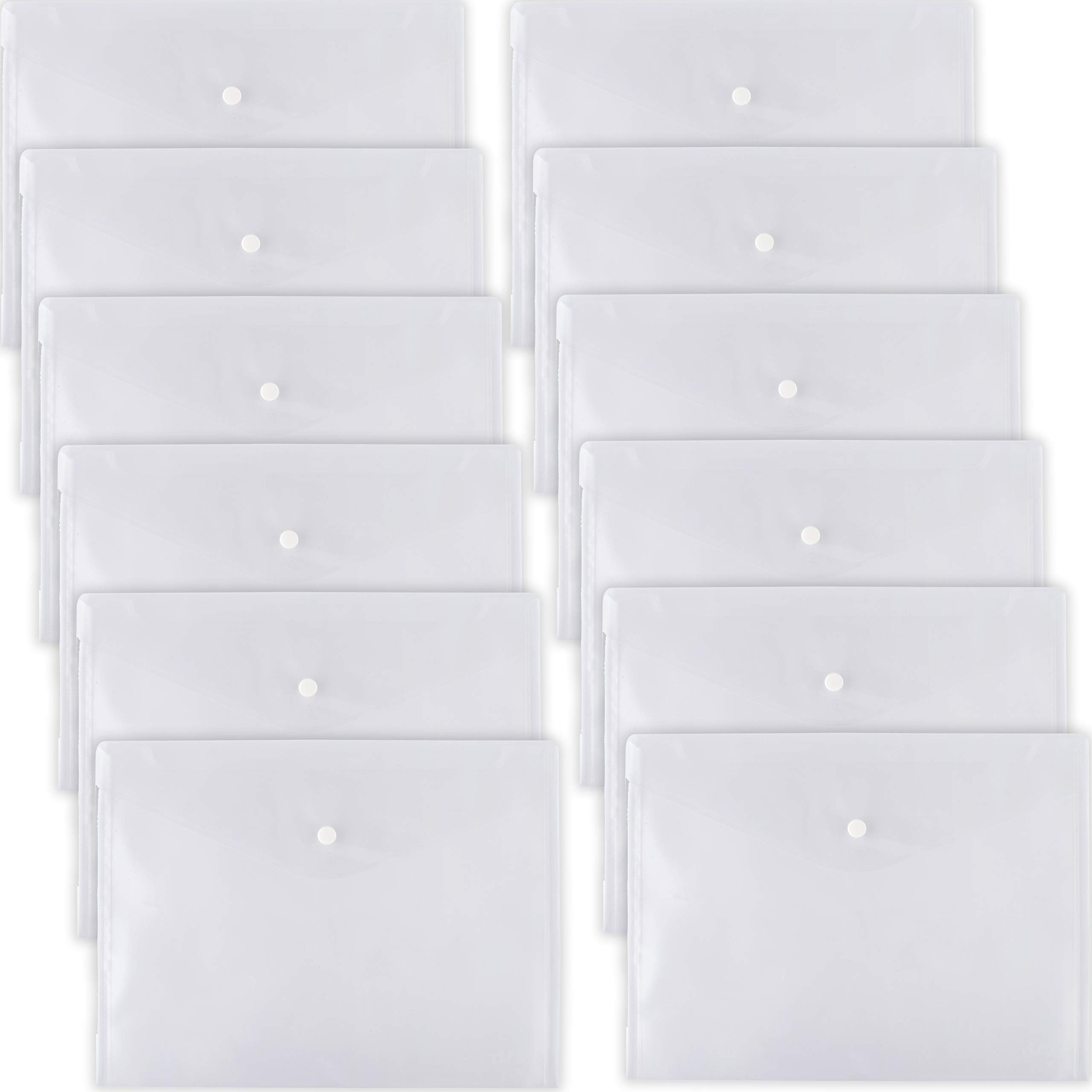 D.RECT 5530 Set 12 Pieces Document folders A4, File briefcases with Button Closure, Pocket Organizers for School and Office use, Envelope Organiser for documents and Letters, Clear — image 1