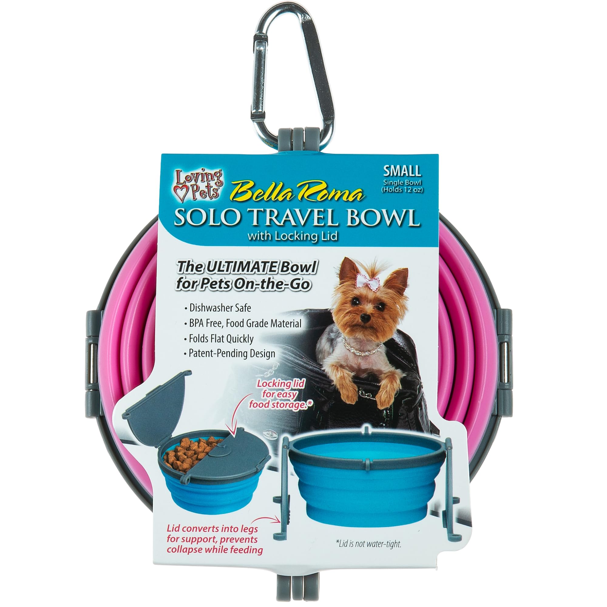 Loving Pets - Bella Roma Portable Travel Dog Bowl Collapsible Dog Food & Water Bowl (Pink, Small)