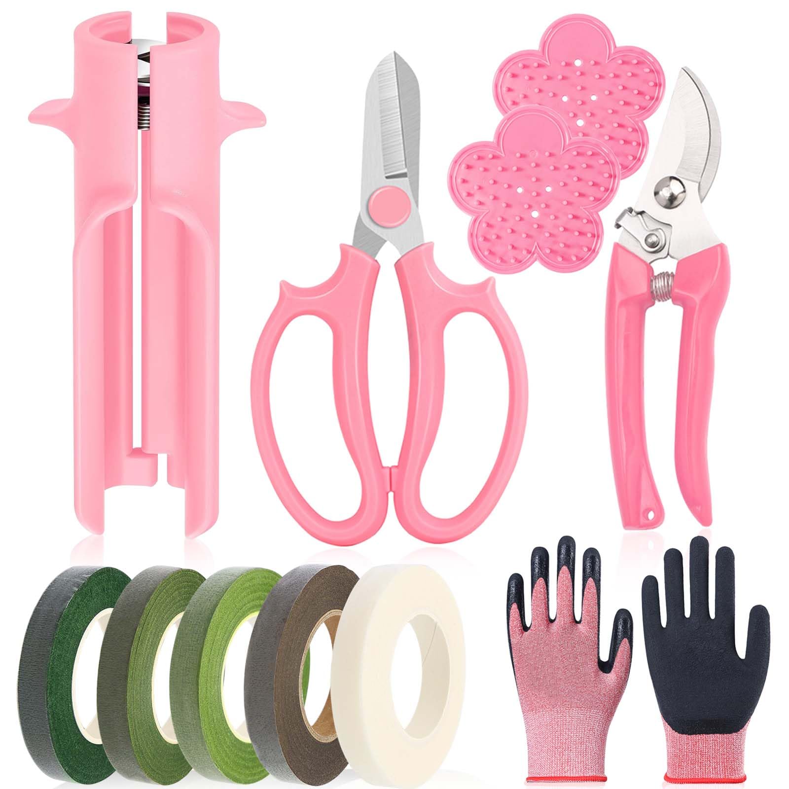 Photo 1 of 11 Pcs Rose Stripper Tool Stripper Thorn Remover Tool for Rose with Thorn Stripper Tool Floral Tape Flower Scissors Curve Gardening Scissor and Gardening Gloves(Pink)