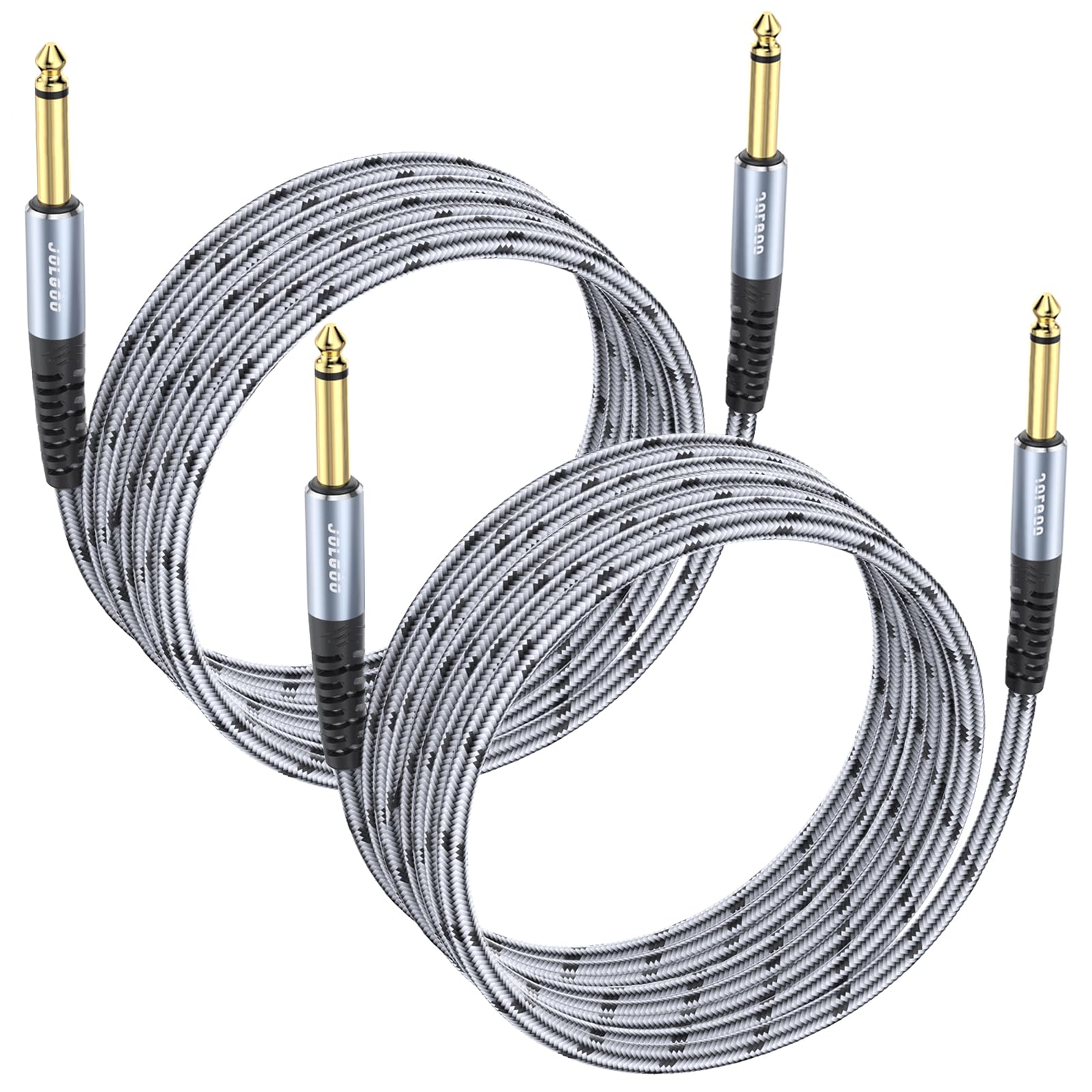 JOLGOO 1/4 Inch Guitar Instrument Cable 2-Pack, 1/4 inch TS Guitar Cable, Quarter inch Cable, for Electric Guitar, Bass, Keyboard, Mixer, Amplifier, Speaker, Electric Mandolin, 15 FT/4.5M