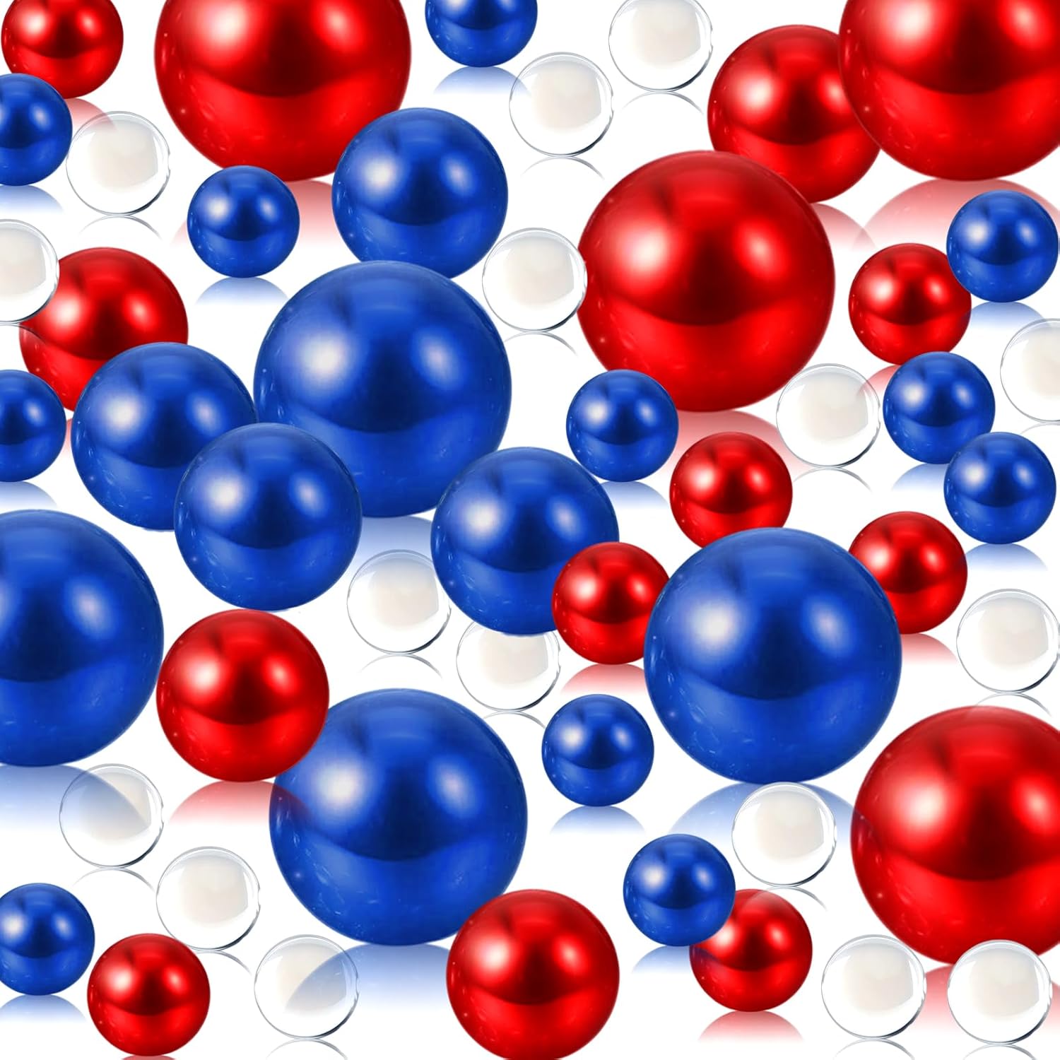 Vase Fillers - Blue and Red Floating Pearls | 150 PCS Blue and Red Pearls Bead with 8000 PCS Transparent Water Gels, No Hole Beads | 8/14/20 mm Floating Beads | Blue and Red Pearl Vase Filler, Water Bead Decor