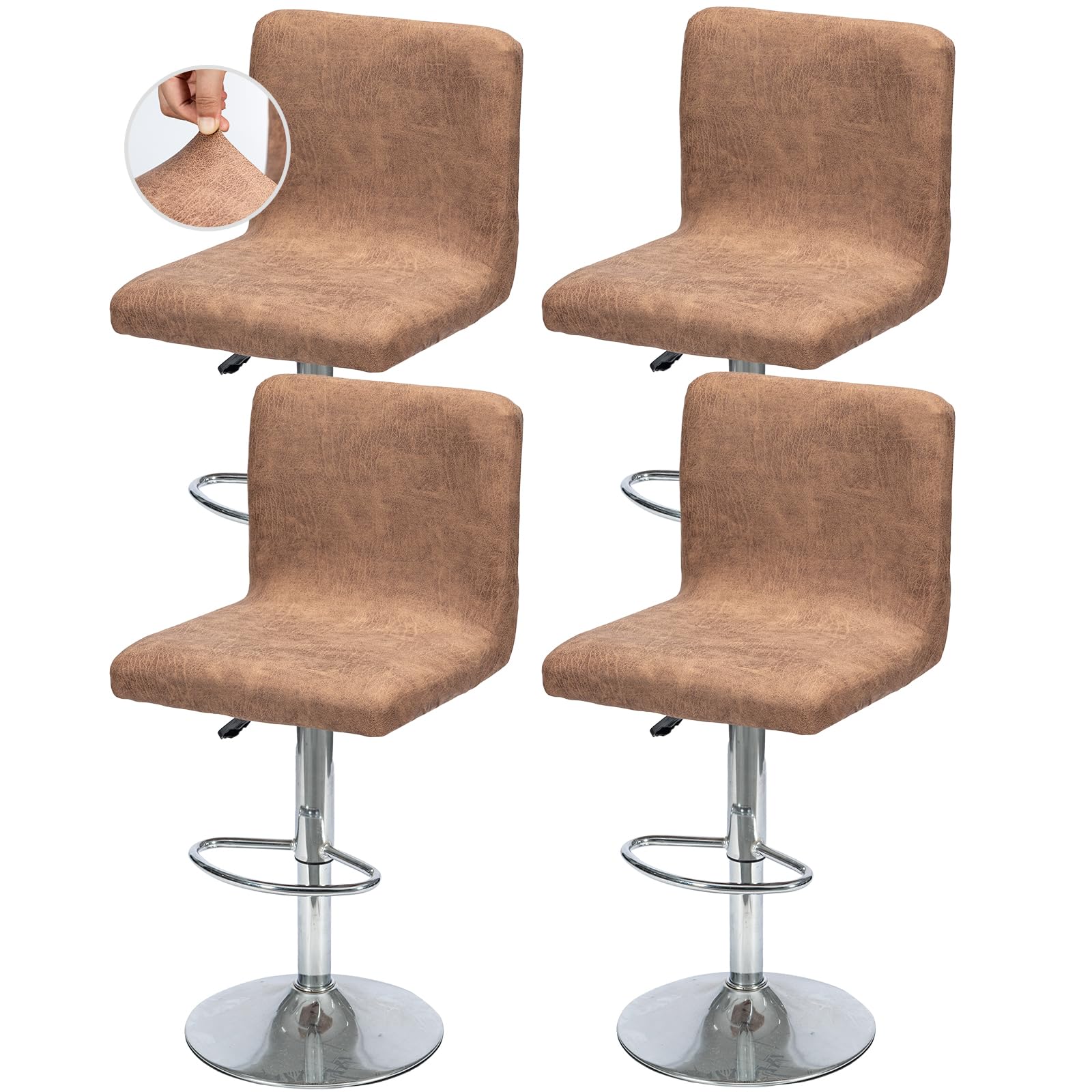 Photo 1 of FUANGUI Bar Stool Covers Set of 4, Faux Leather Looking Stretch Bar Stool Chair Cover Slipcovers, Counter Stool Bar Chair Covers for Kitchen Pub Dining Room Retro Style Home Deco- Light Brown