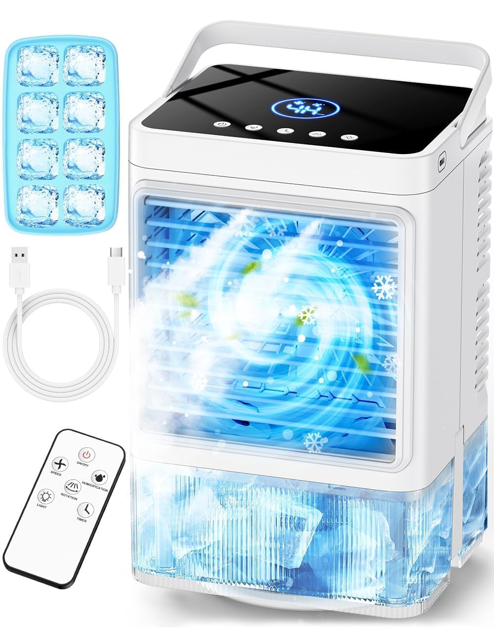 Photo 1 of
**It is used.COOLECH Small Air Conditioner w/ 3 Speeds&3 Modes, Remote, 1100ML Tank Humidifier, 8-Cube Ice Tray, 120° Oscillating, 4 IN 1 Portable Air Conditioners, 7-Color Light, 4H Timer Desk AC Unit for Bedroom