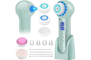 UMICKOO Face Scrubber Exfoliator,Facial Cleansing Brush Waterproof with LCD Screen,Blackhead Remover Vacuum with 5 Brush Heads,Face Spin Brush for Exfoliating, Massaging and Deep Pore Cleansing