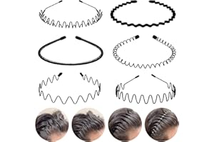 fenshine 6PCS Metal Hair Bands, Spring Wavy Hoop Unisex Black Headband Slicked Back Non Slip Sports Hairband for Women Men…
