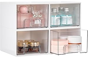 Vtopmart 4Pack Clear Stackable Storage Drawer, 4.4'' Tall Acrylic Bathroom Makeup Organizer,Plastic Storage Bins For Vanity, 