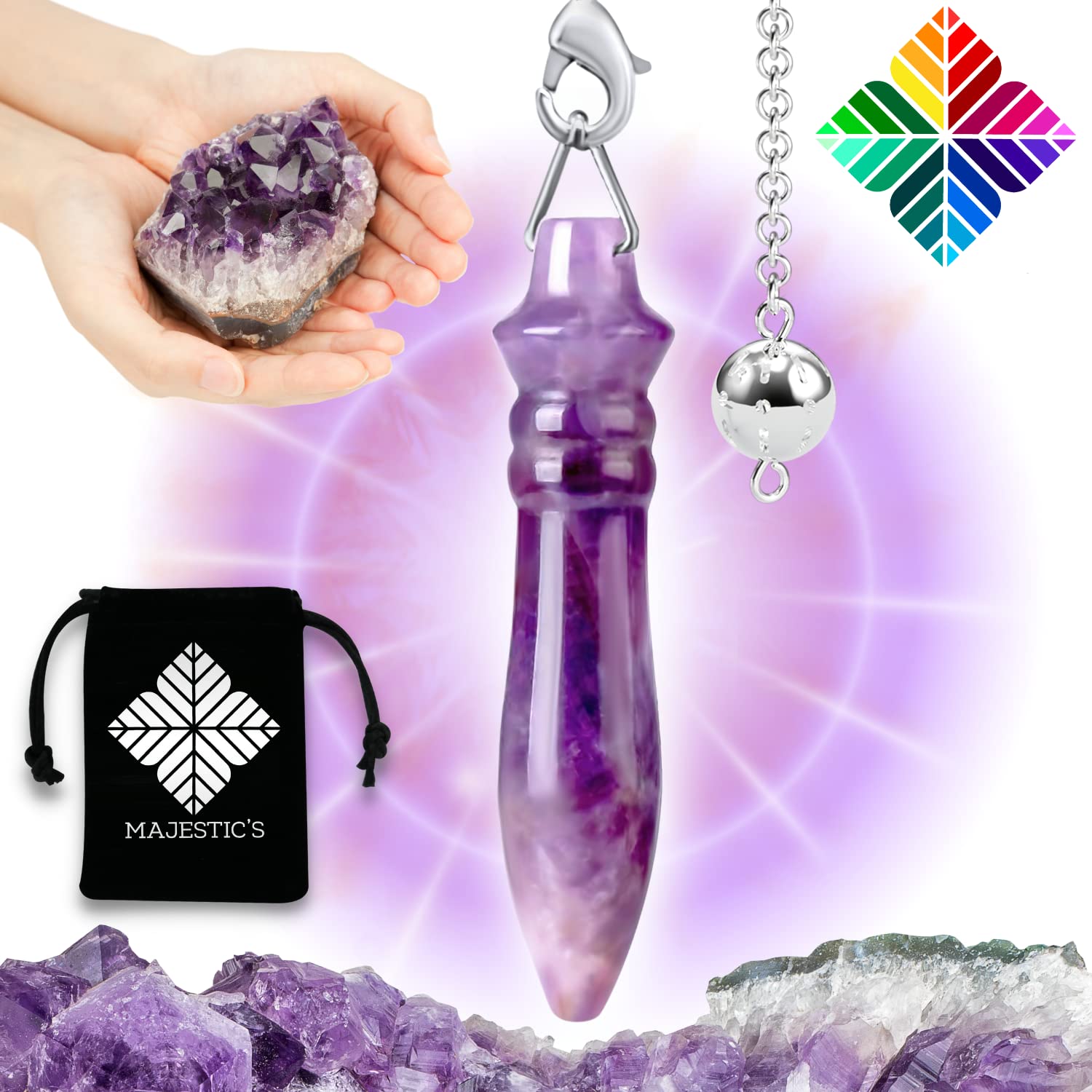 AMEHYST Egyptian Crystal Dowsing Pendulum - Radiesthesia Divination Pendant - Natural Stone