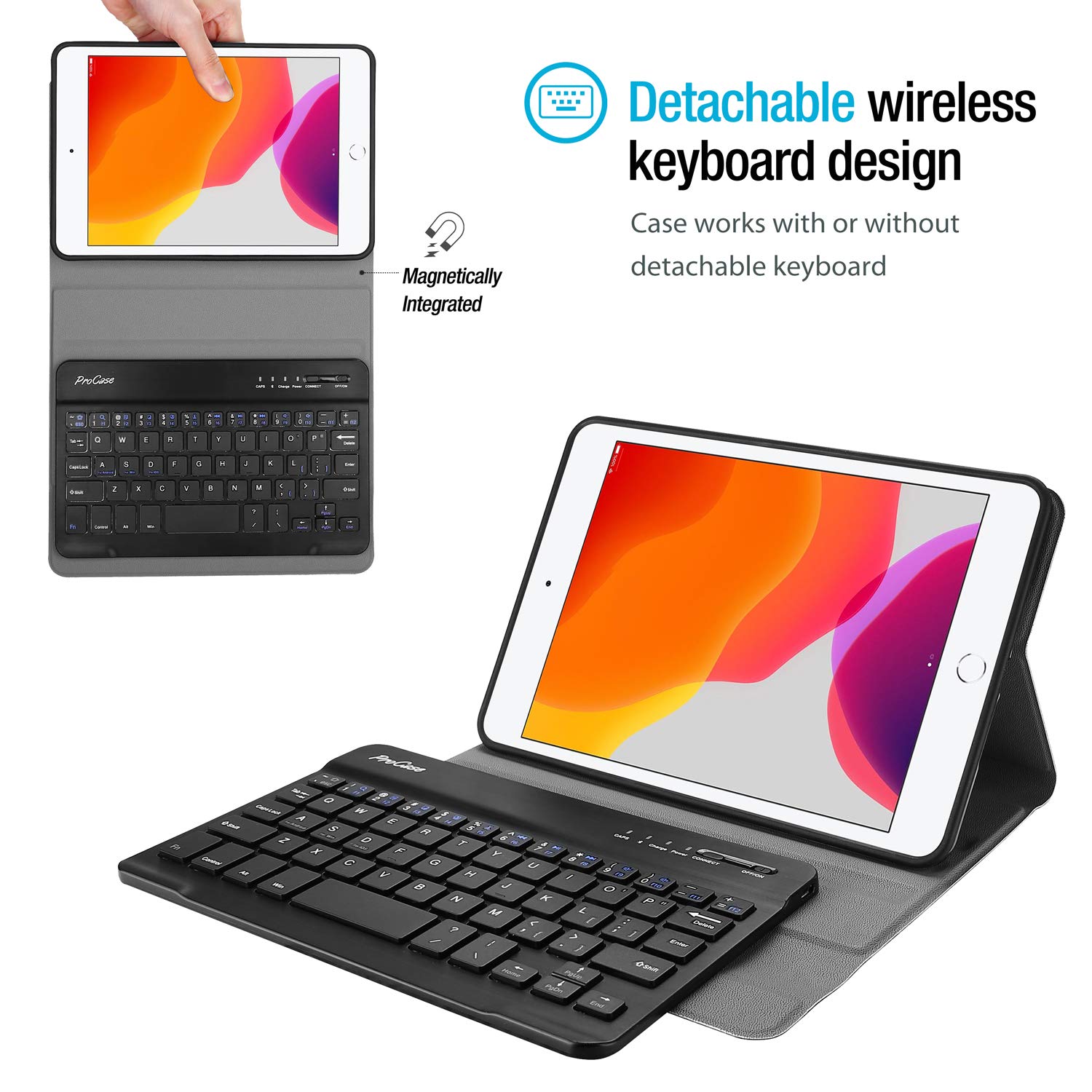 ProCase Keyboard Case for iPad mini 5 2019/ Mini 4, Mini 1 2 3, Slim Lightweight Smart Cover with Magnetically Detachable Wireless Keyboard for iPad mini 5/4/3/2/1 –Black