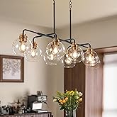 Dining Room Light Fixture 8 Lights Linear Chandeliers for Dining Room 45" Black and Gold Finished Pendant Lights Kitchen Isla