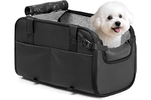 YUDODO Large Dog Car Seat for Center Console (Width＞9.5in) Fits 10-20lbs, Anti-Slip Puppy Cat Travel Portable Booster Seat, Luxury Pet Car Bed Carseat PU Leather Black