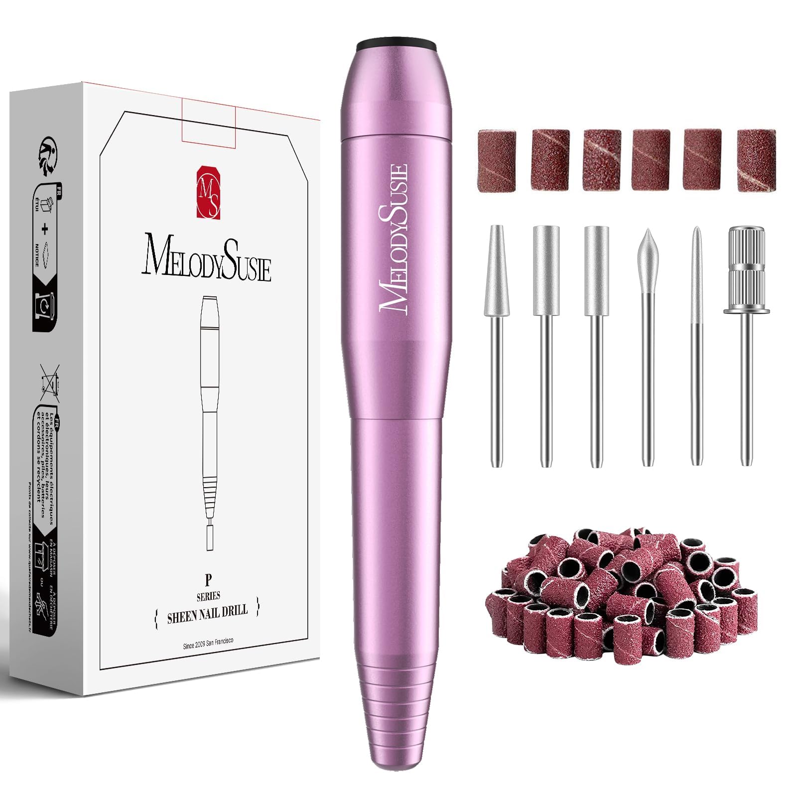 MelodySusie PC120I Nail Drill 20000RPM E File for Beginners, Compact Electric Nail Files Portable Nail Drill Machine Manicure Pedicure Set for Acrylics Nails and Gel Nails (Rose)