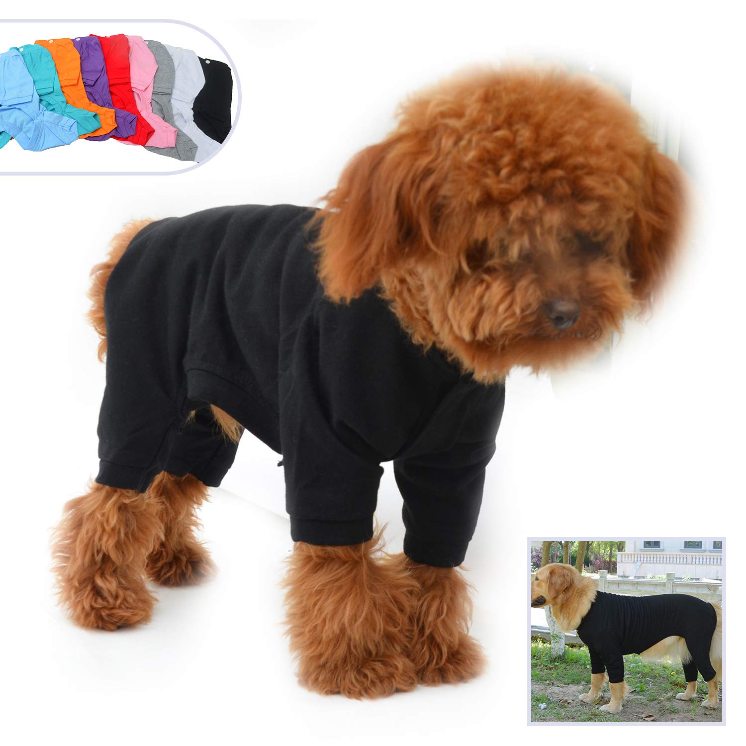Lovelonglong Four Feet Dog Lightweight Pajamas, Pure Cotton Dog Jumpsuits 4 Legs Dog Onesies T-Shirt Stylish PJS Puppy Costume for Large Medium Small Dogs Black S
