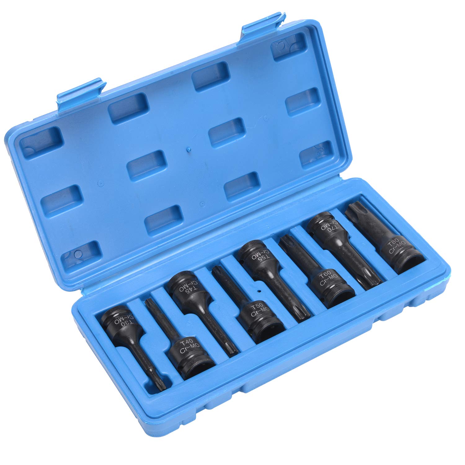 Photo 1 of HELAKLS 1/2 Inch Drive Impact Torx Star Socket Bits Set 8-Piece T30 T40 T45 T50 T55 T60 T70 T80 Cr-Mo 3-Inch Extra Long Air Impact Triple Square Socket Wrench